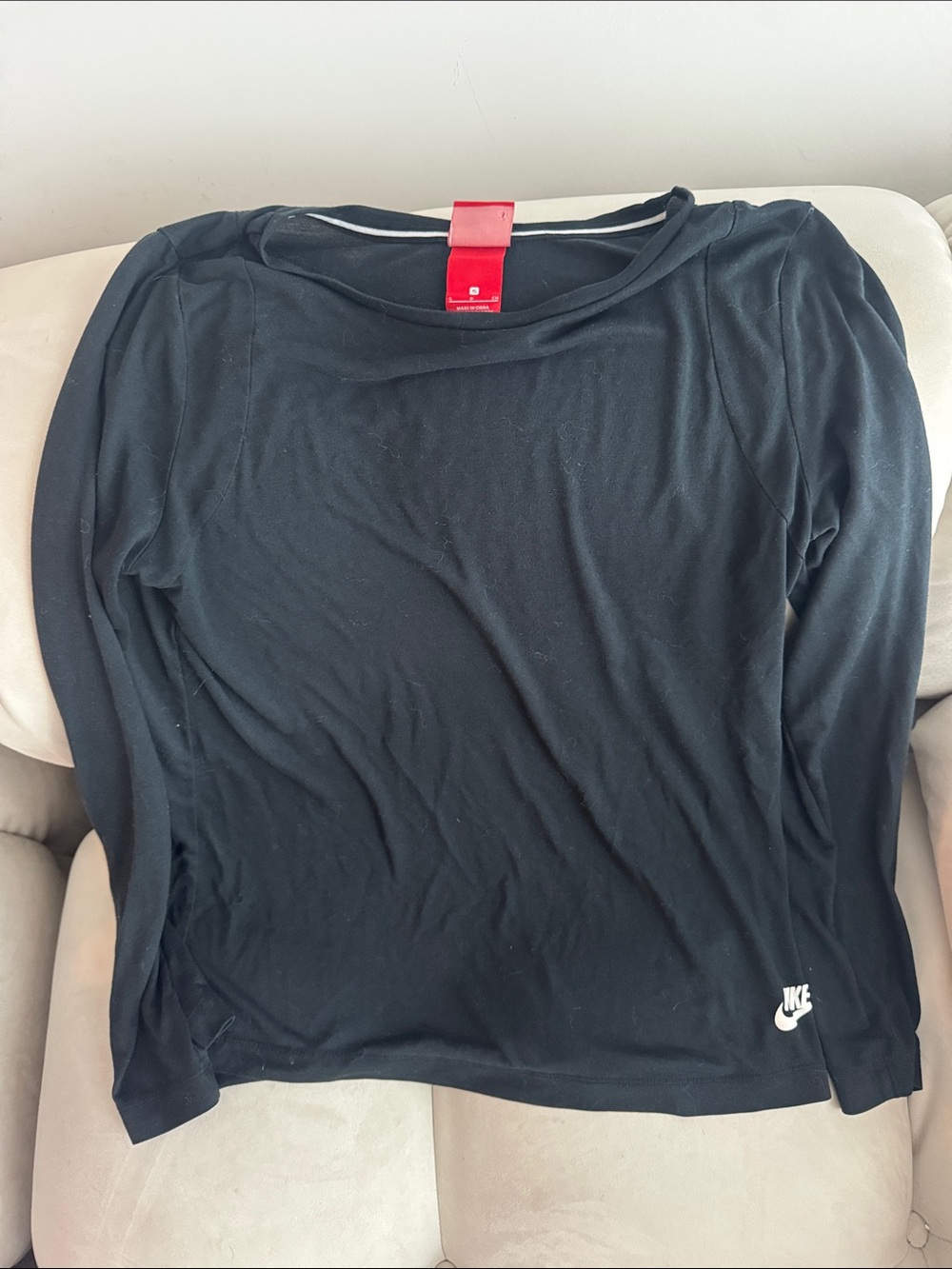 Nike Black Long-Sleeve Crew Top with White Swoosh